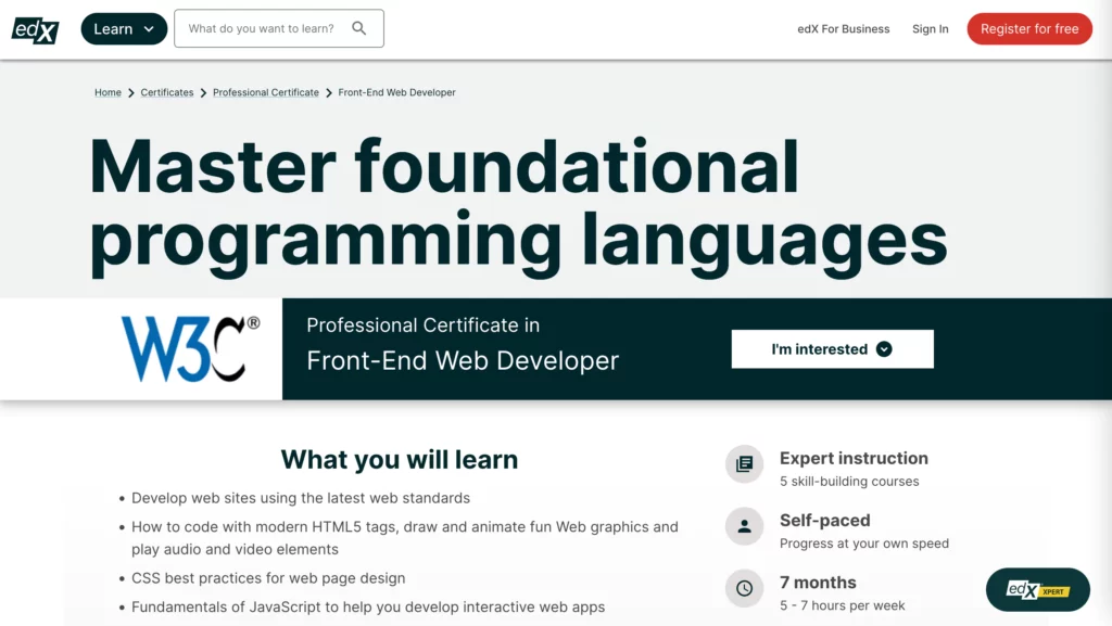 Front End Development Courses From W3C