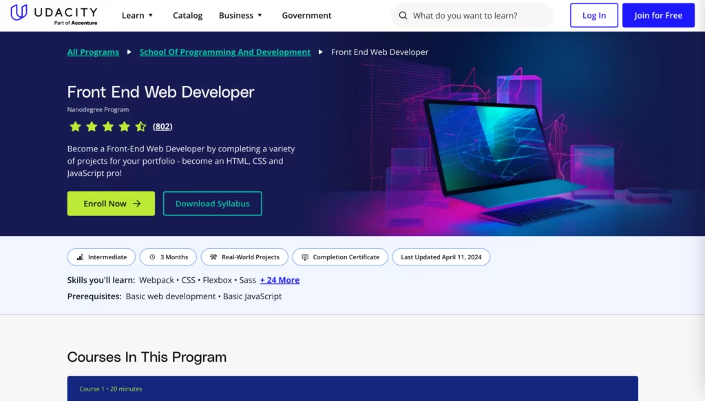 Front End Web Developer by Nanodegree Program