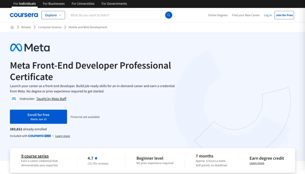 Meta Front-End Developer Professional Certificate