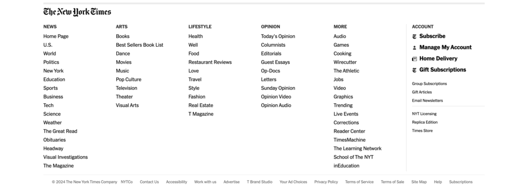 The New York Times - Footer Navigation