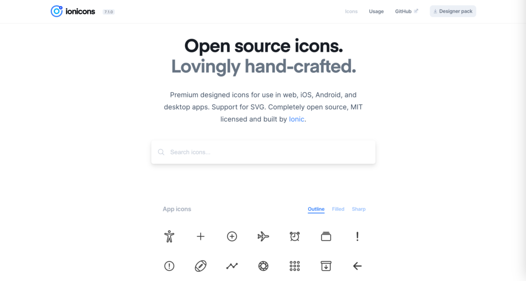 Ionicons - one of the free website icons