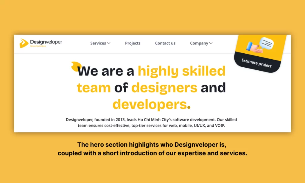 Designveloper website's hero section